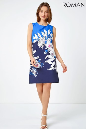 Roman Blue Floral Contrast Print Shift Dress (Q65293) | £40