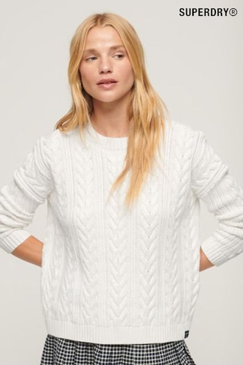 Superdry White Dropped Shoulder Cable Crew Jumper (Q65305) | £45