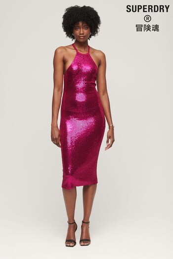 Superdry Pink Sequin T-Back Midi Dress (Q65320) | £90