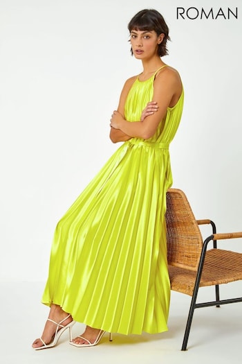 Roman Yellow Pleated Sleeveless Midi Dress (Q65328) | £65