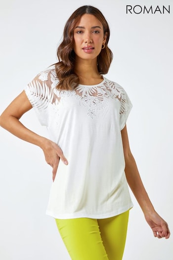 Roman White Palm Print Burnout T-Shirt (Q65338) | £32