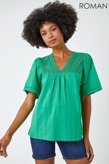 Roman Green Lace Detail Cotton T-Shirt (Q65339) | £26