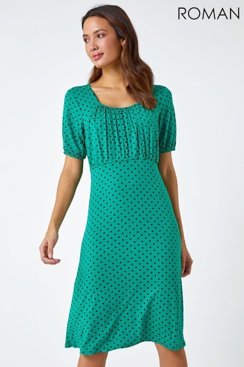Roman Green Polka Dot Print Stretch Dress (Q65346) | £36