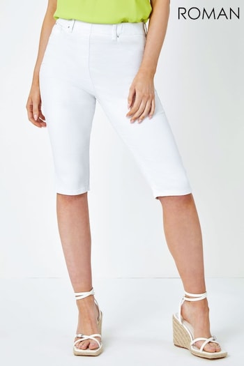 Roman White Denim Stretch Knee Length Pedal Pusher Trousers (Q65356) | £22
