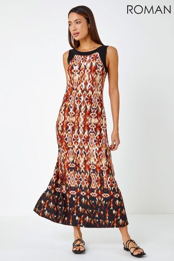 Roman Brown Aztec Print Jersey Maxi Dress (Q65398) | £45