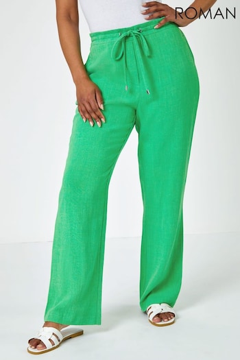 Roman Green Petite Wide Leg Linen Trousers (Q65415) | £28