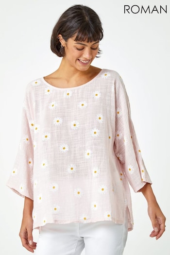 Roman Pink Daisy Print Cotton Tunic Top (Q65428) | £28