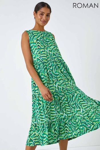 Roman Green Geometric Sleeveless Smock Dress (Q65432) | £40