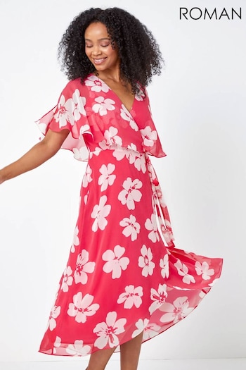 Roman Pink Petite Floral Print Cape Dress code (Q65438) | £58