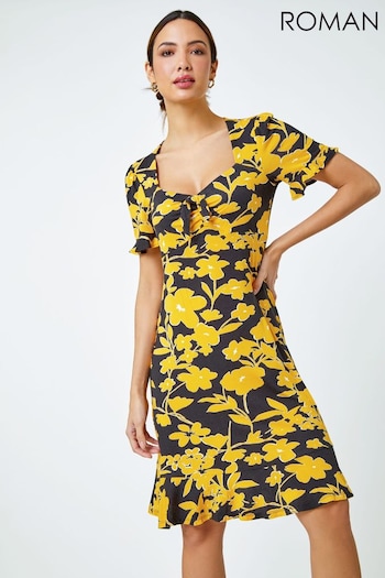 Roman Yellow Floral Print Tie Detail Dress (Q65446) | £40