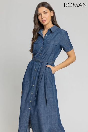 Roman Blue Denim Pocket Detail Skinny Shirt Dress (Q65494) | £42