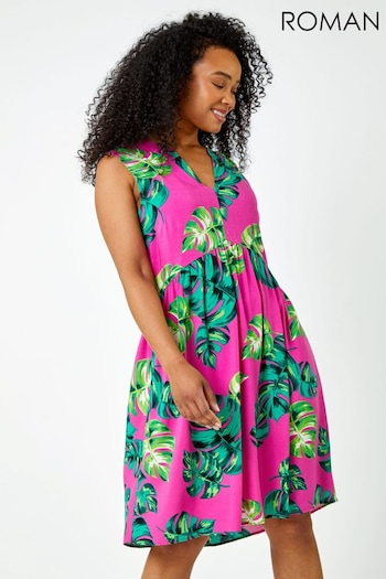 Roman Pink Petite Tropical Print Smock Dress (Q65499) | £38
