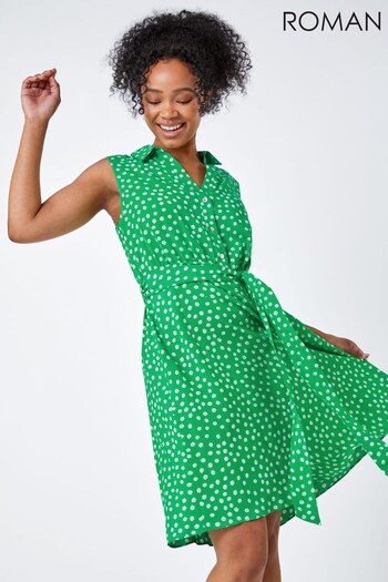 Roman Green Petite Polka Dot met Shirt Dress (Q65500) | £40