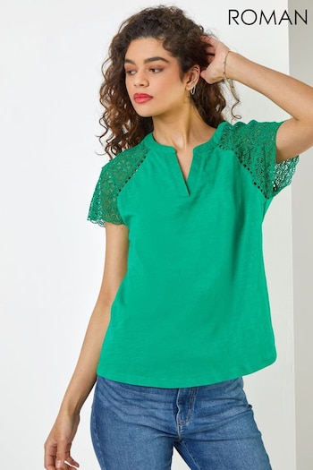 Roman Green Embroidered Sleeve Jersey T-Shirt (Q65510) | £26