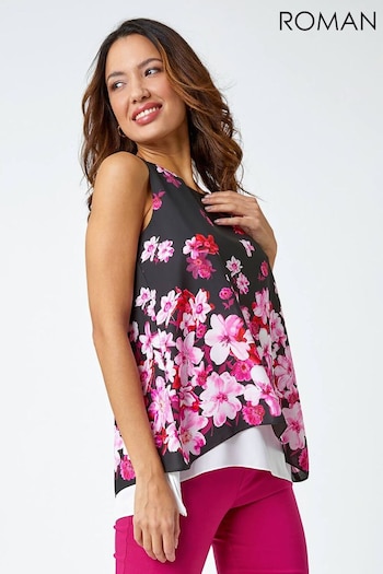 Roman Pink Sleeveless Floral Double Layer Top (Q65529) | £28
