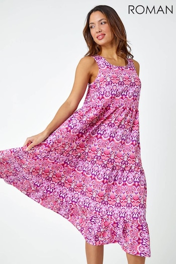 Roman Pink Roman Boho Print Sleeveless Smock Midi Dress (Q65551) | £42