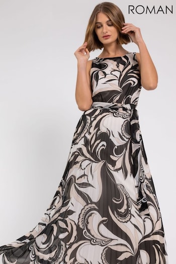 Roman Cream Abstract Print Pleated Maxi Dress (Q65560) | £70