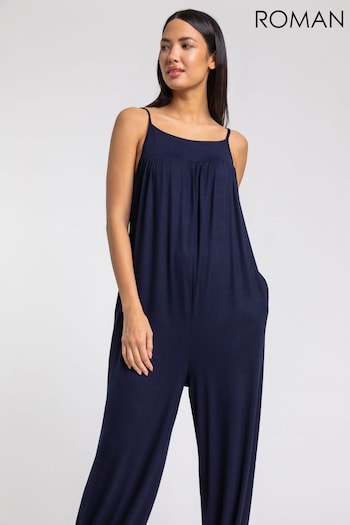 Roman Blue Strappy Full Length Jersey Jumpsuit (Q65583) | £36