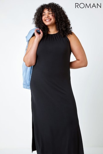 Roman Black Curve Plain Stretch Jersey Maxi Dress (Q65613) | £45