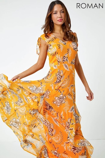 Roman Yellow Sleeveless Floral Frill Maxi Dress (Q65630) | £60