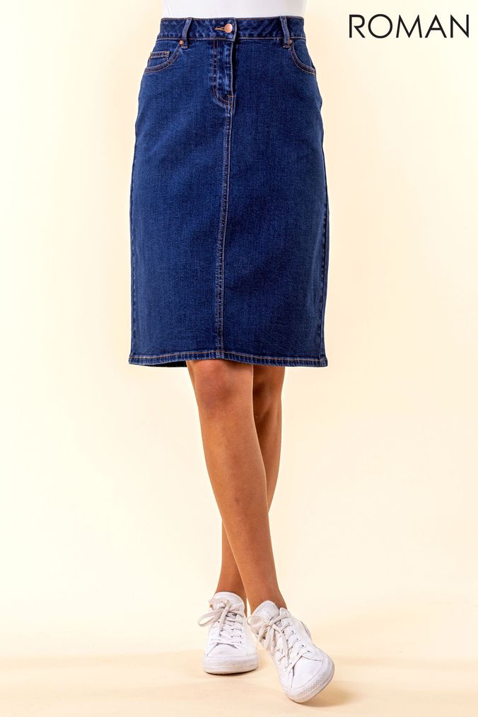 Denim knee length skirt uk store