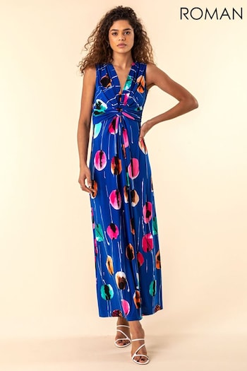 Roman Blue Abstract Floral Print Twist Waist Maxi Dress (Q65759) | £42