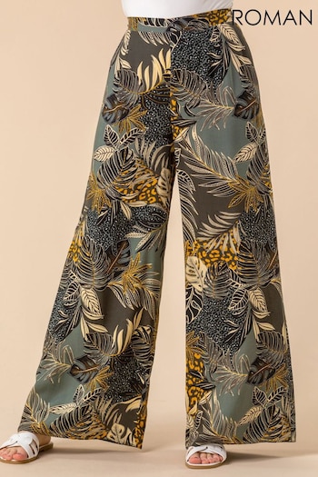 Roman Green Tropical Print Wide Leg Trousers (Q65761) | £28
