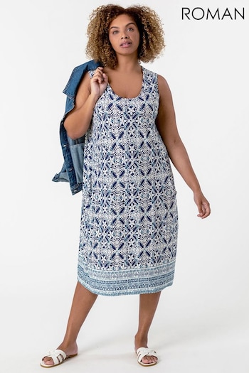 Roman Blue Curve Tile Print Cocoon Dress (Q65765) | £32