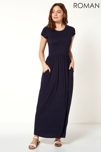 Roman Blue Gathered Skirt Maxi Dress (Q65774) | £32