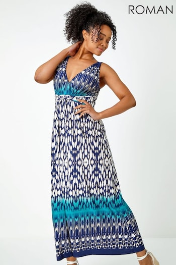Roman Blue Sleeveless Aztec Maxi Stretch Dress (Q65787) | £38