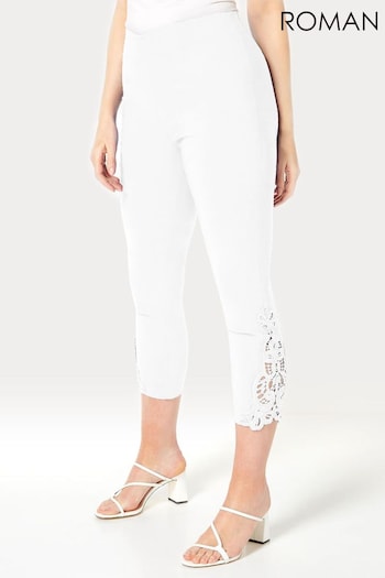 Roman White Lace Insert Crop Stretch Trousers (Q65807) | £26