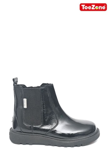 Toezone Patent Leather Side Zip and Side Elastic Black Boots (Q65823) | £36