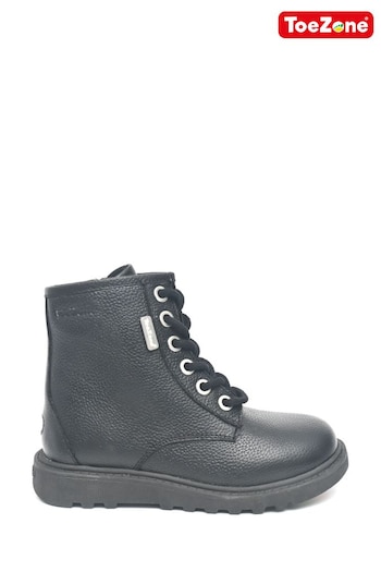 ToeZone August All Leather Side Zip and Lace Black Boots (Q65825) | £36
