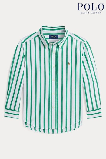 Polo HELLY Ralph Lauren Green/White Striped Cotton Poplin Shirt (Q65862) | £75 - £79