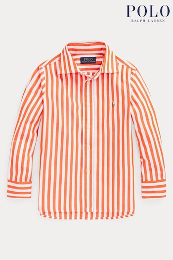 Polo Femme Club Orange Striped Cotton Poplin Shirt (Q65893) | £75 - £79