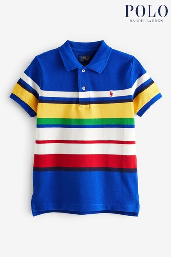 Polo Ralph Lauren Blue Striped Cotton Mesh tkie Polo Shirt (Q65902) | £75 - £79