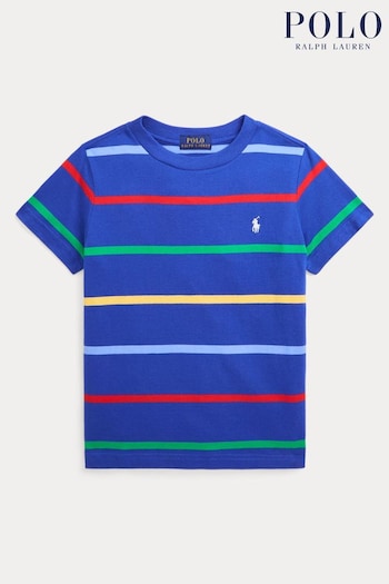 Polo Ralph Lauren Blue Striped Cotton Jersey T-Shirt (Q65903) | £45 - £49