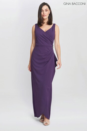 Gina Bacconi Purple Neena V-Neck Tulip Gown With Embellishment (Q65925) | £240