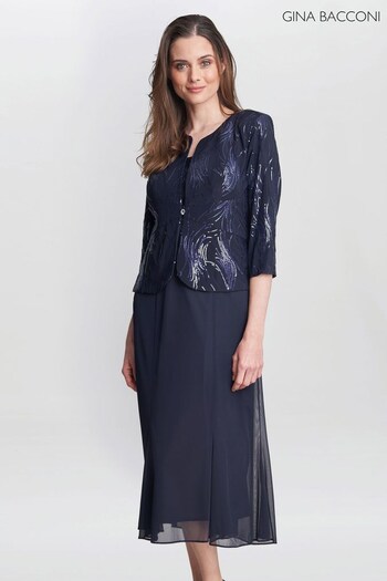 Gina Bacconi Blue Karyn Midi Length Firework Sequin Jacket And Dress (Q65947) | £280