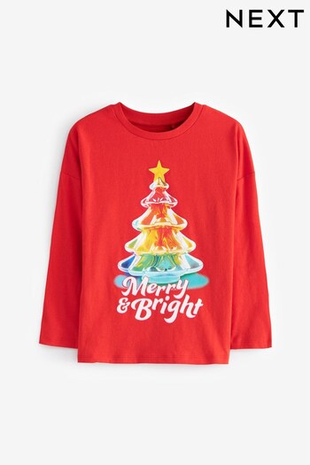 Red Christmas Tree Graphic Long Sleeve T-Shirt (3-16yrs) (Q65954) | £10 - £15