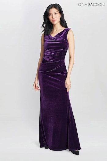 Gina Bacconi Purple Selena Velvet Maxi Dress (Q65981) | £240
