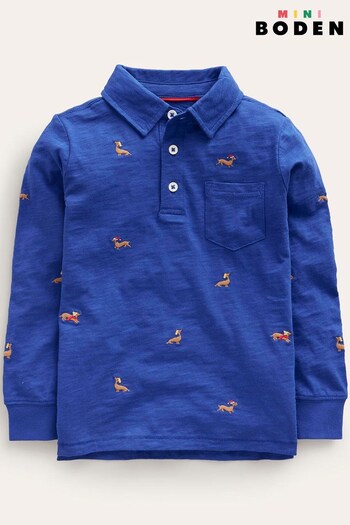 Boden Blue/White Embroidery Slub Polo Shirt (Q65983) | £23 - £27