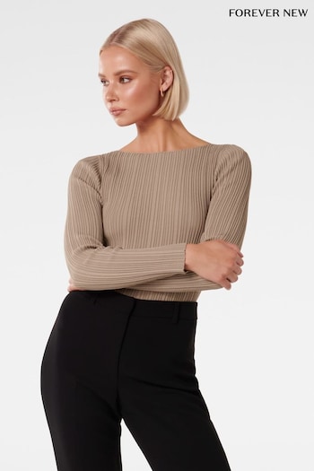 Forever New Brown Evie Long Sleeve Rib Knit Top (Q66019) | £50