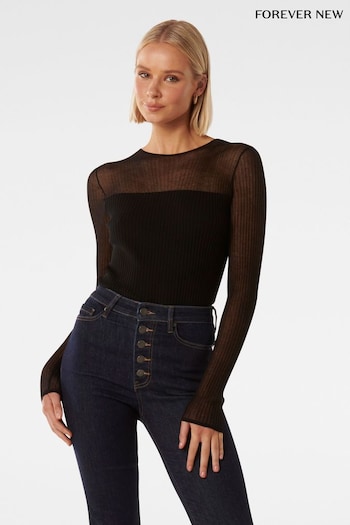Forever New Black Brooke Sheer Mix Knit Top (Q66025) | £70