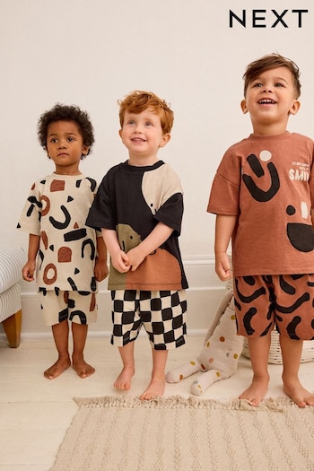 Black/Tan Smile Short Pyjamas 3 Pack (9mths-12yrs) (Q66068) | £21 - £30