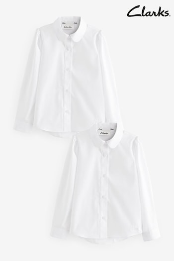 Clarks White Long Sleeve Girls School Shirts 2 Pack (Q66210) | £16 - £22