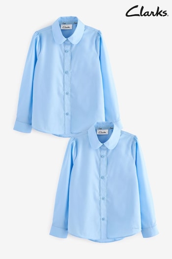 Clarks Blue Long Sleeve Girls School Shirts 2 Pack (Q66213) | £16 - £22