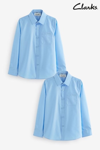 Clarks Blue Long Sleeve Boys School Shirts 2 Pack (Q66224) | £16 - £22