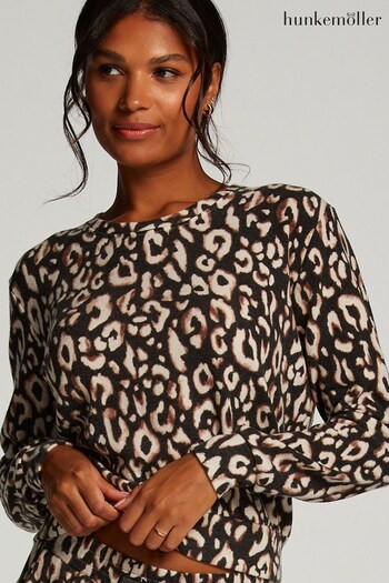 Hunkemoller Black Animal Print Jersey Long-Sleeved Pyjama Top (Q66248) | £27
