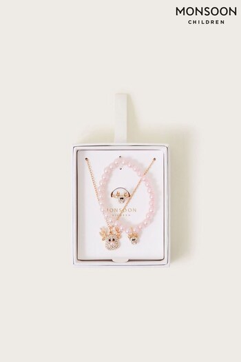 Monsoon Pink Reindeer Jewellery Set (Q66259) | £10